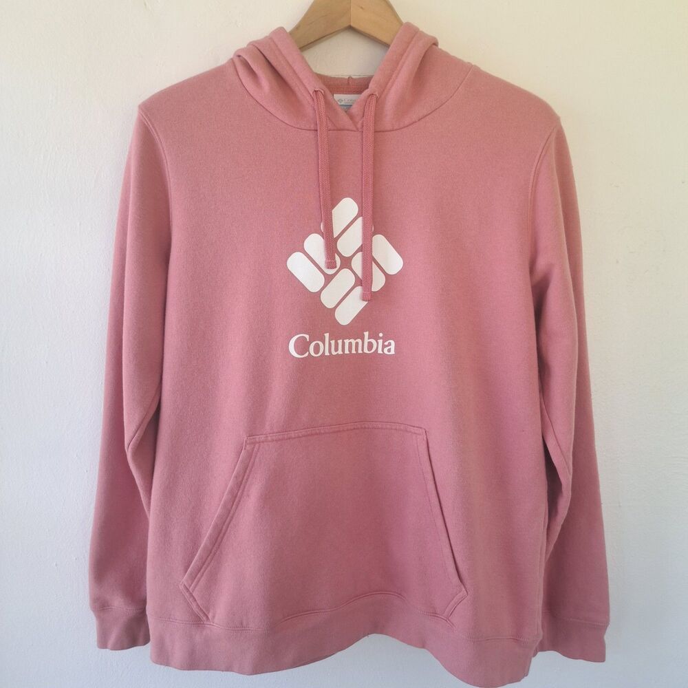 Columbia Womens XL Light Pink Trek Logo Sweatshirt Hoodie Long Sleeve FLAWED